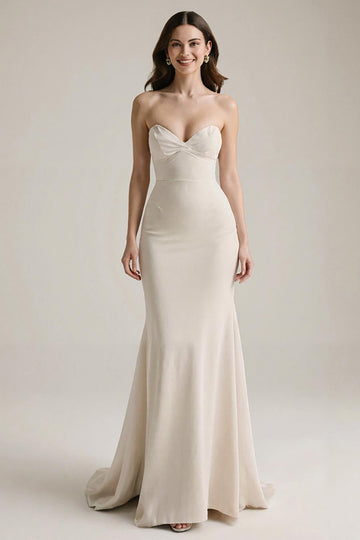 Strapless Ivory Mermaid Satin Long Evening Dress